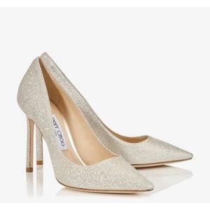 Jimmy Choo Romy 100 Glitter Pump in Platinum Ice Shoes